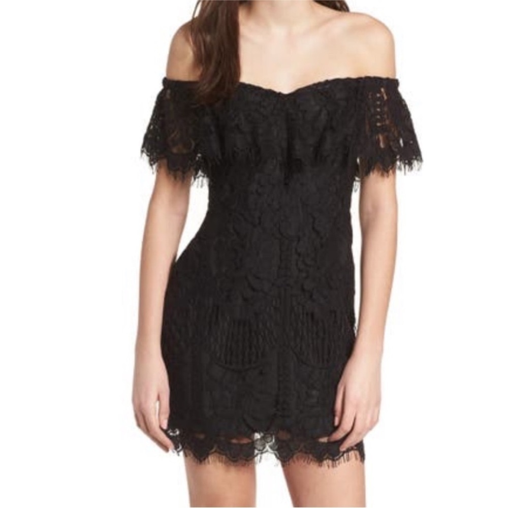 WAYF Hot Pink Lace Cocktail Dress M – Off Shoulder Floral Lace Holiday Party